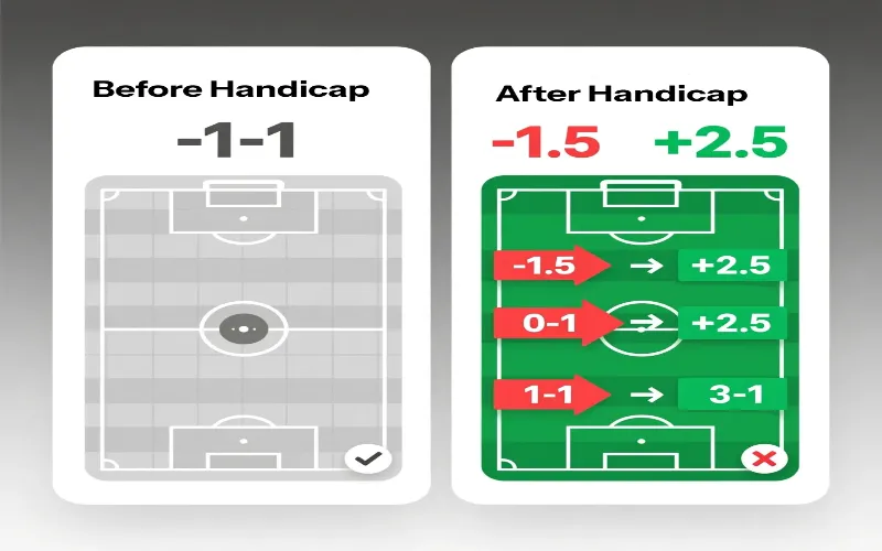 Educational diagram explaining Asian handicap betting concept for Celtic matches