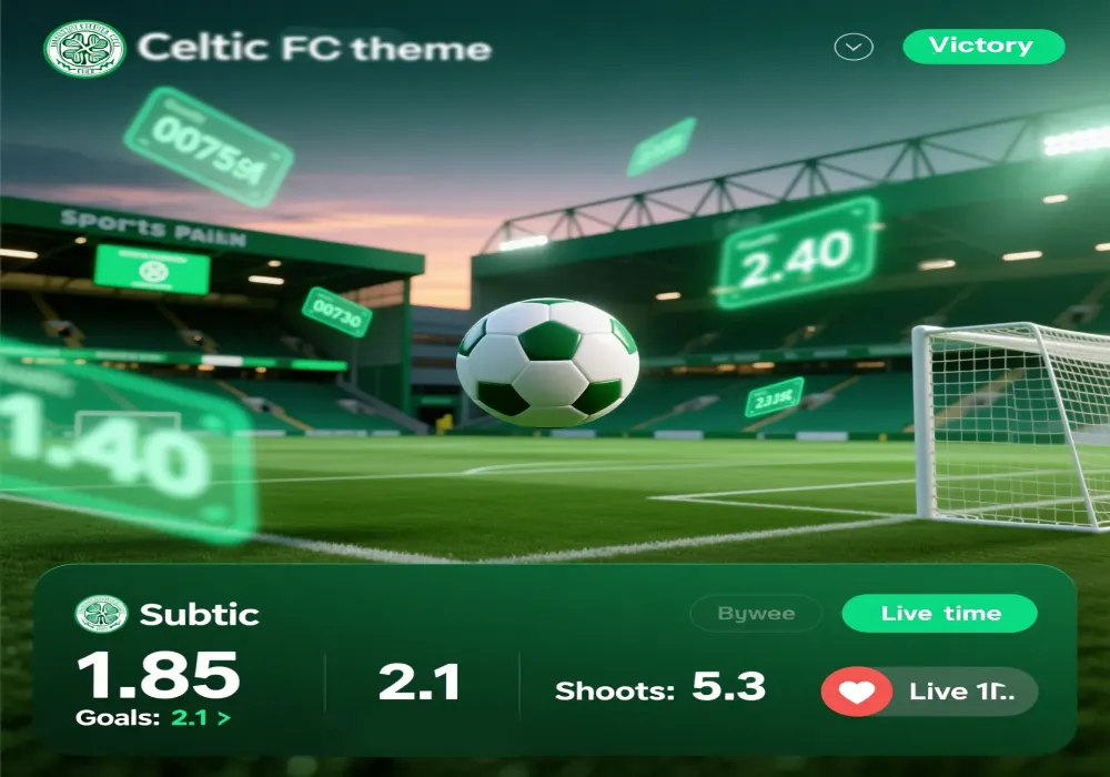 Celtic FC betting guide - Professional sports betting banner with stadium and odds displays