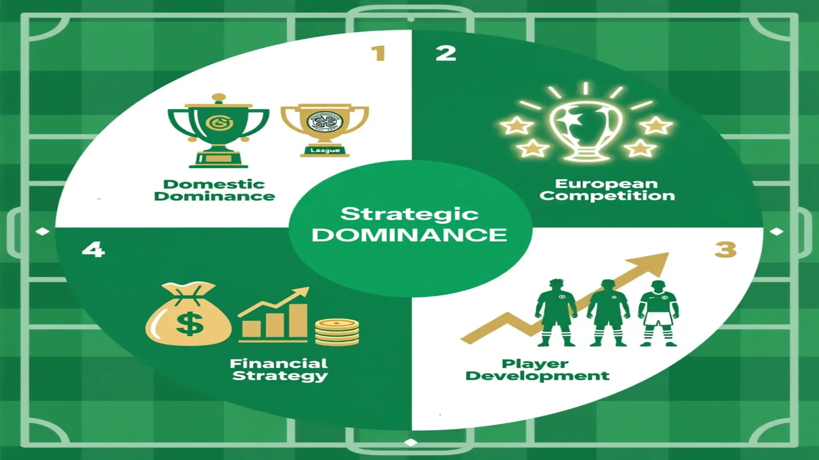 Celtic FC modern strategy framework showing domestic dominance, European competition, player development and financial approach