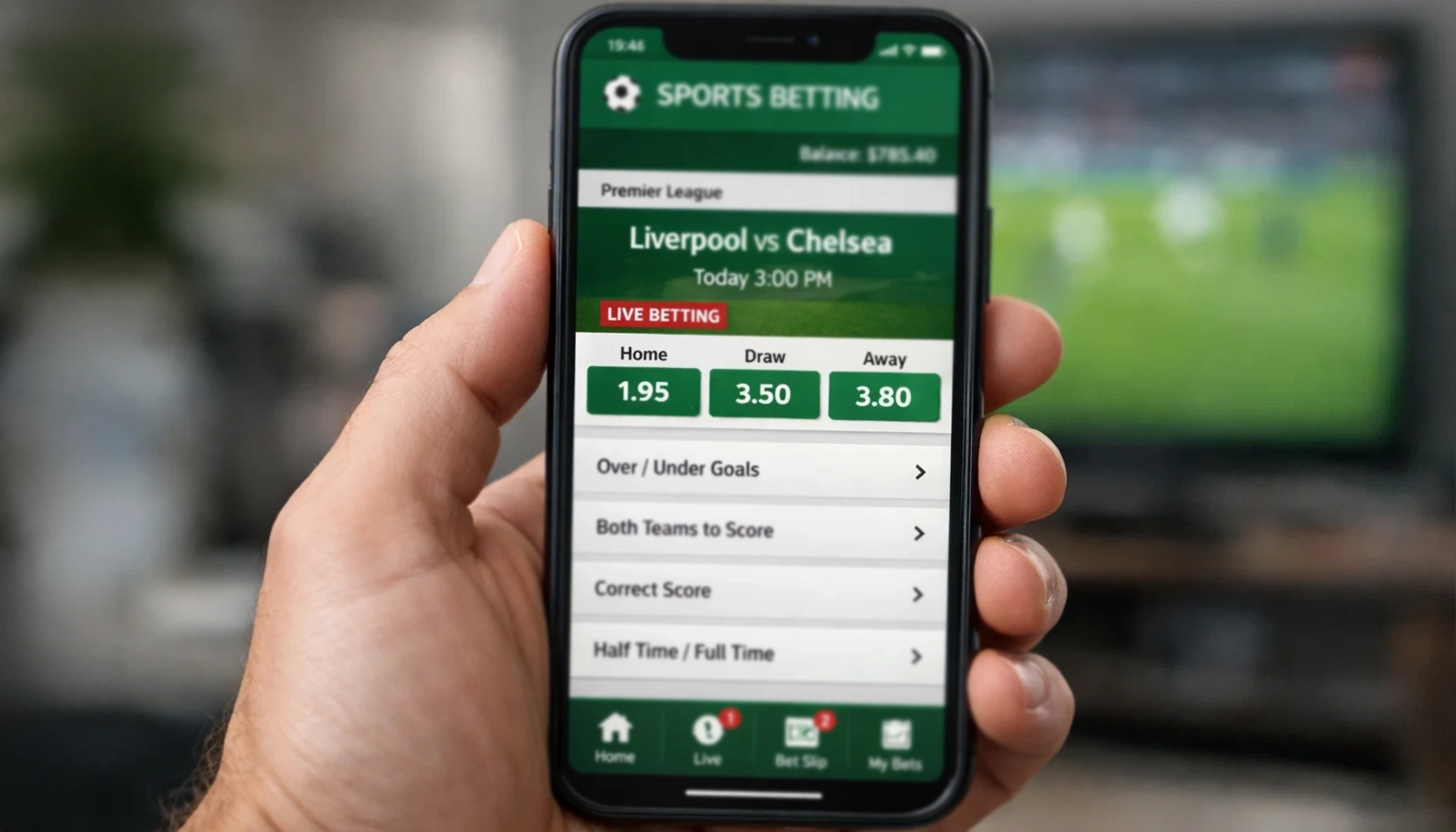 Modern betting app interface showing football markets on smartphone