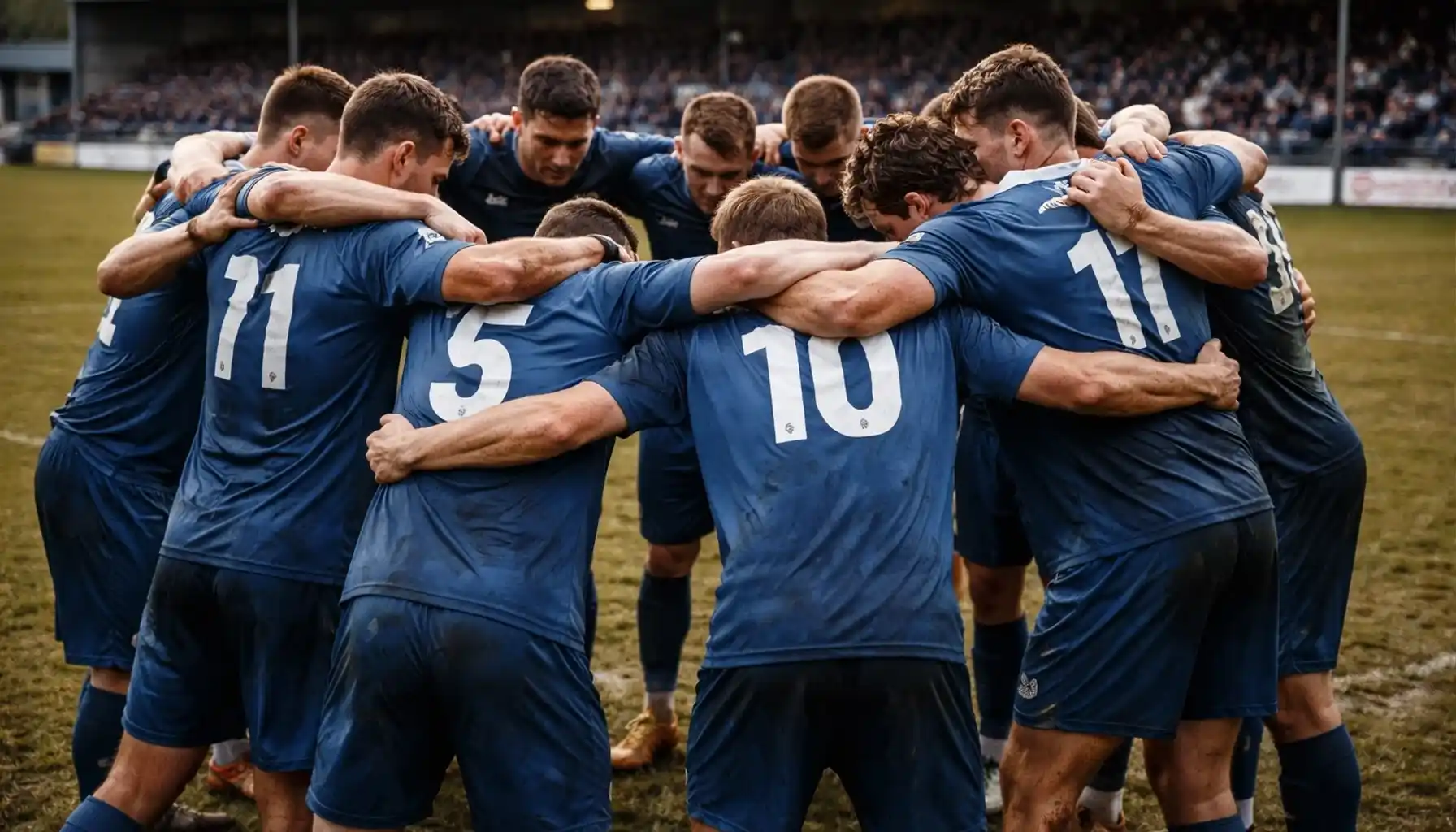 Lower league football team huddle before cup match