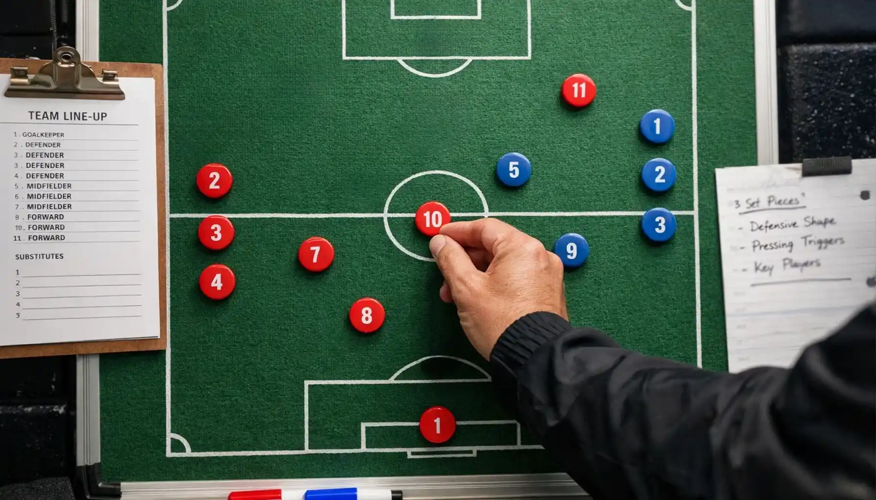 Football tactics board showing team formation and lineup