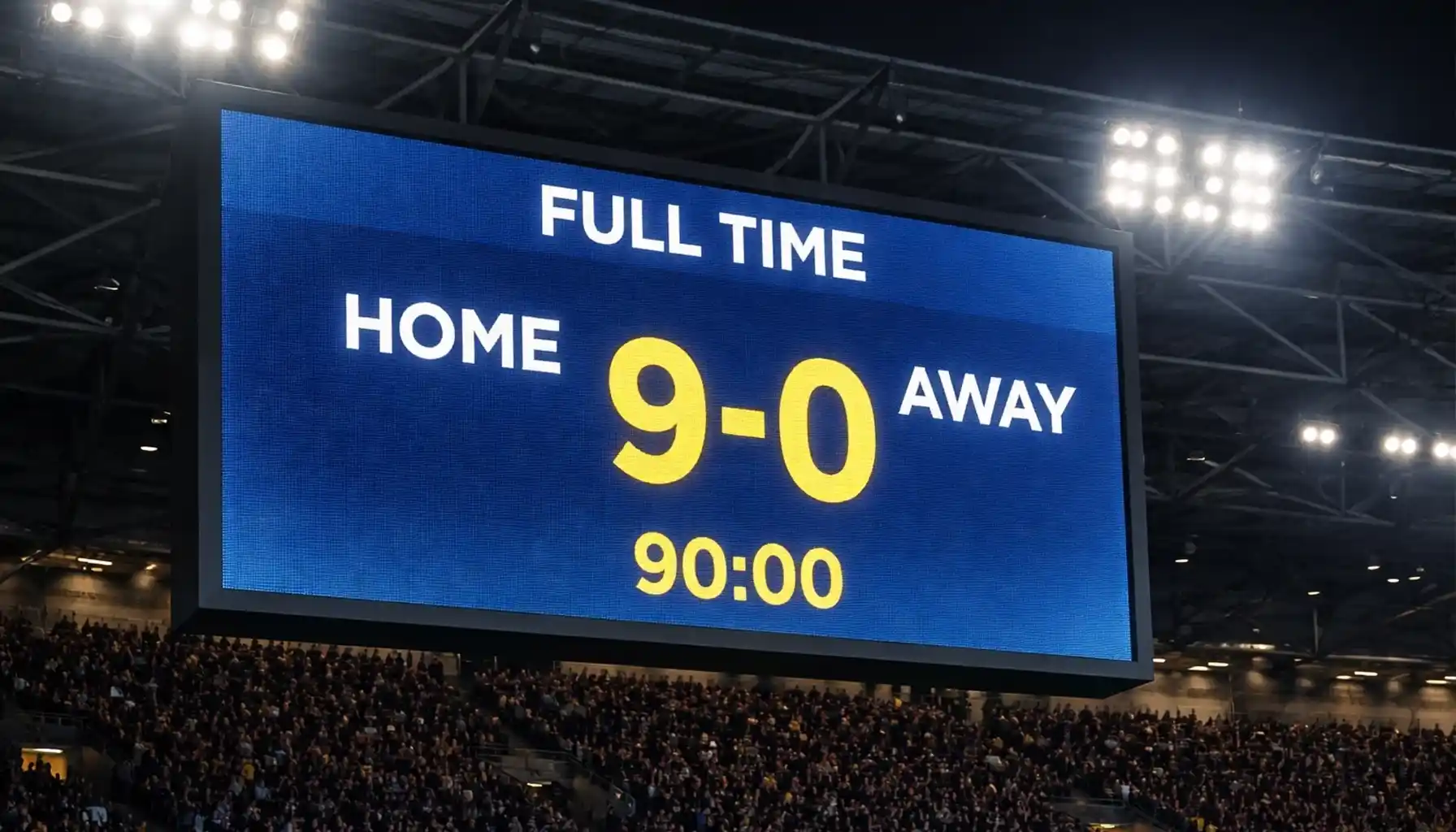 Football scoreboard showing large winning margin