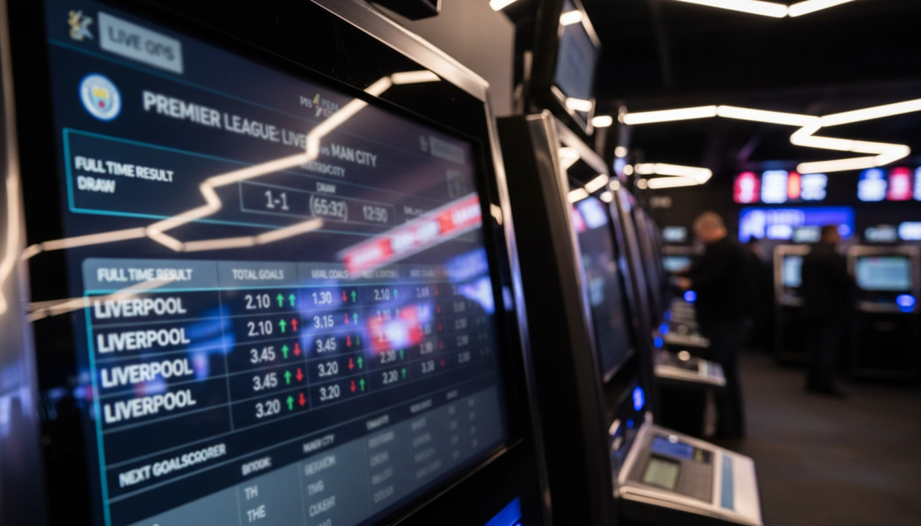 Sports betting terminal showing live odds changes