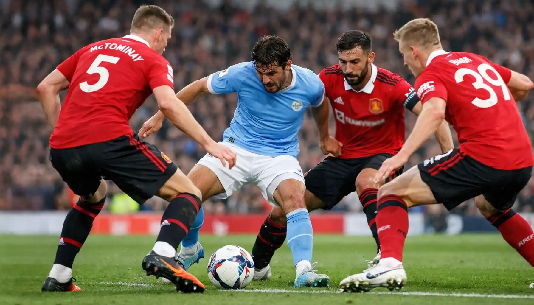 Football players pressing high up the pitch to win possession