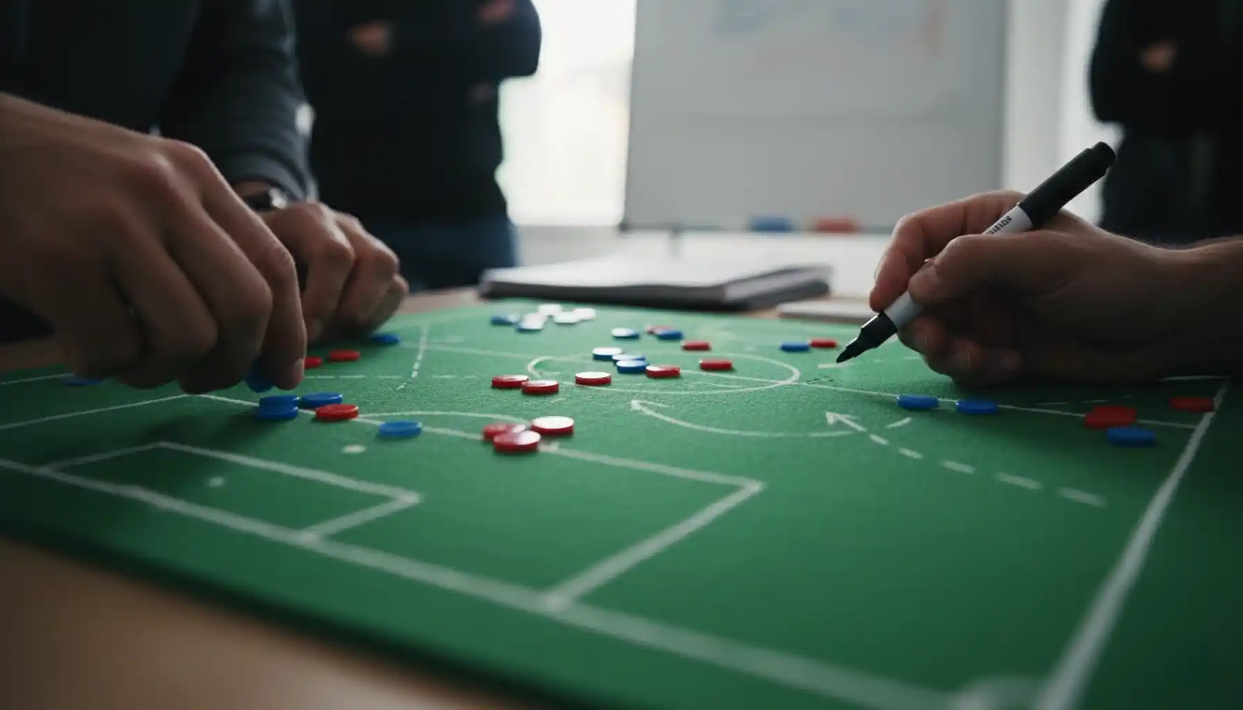 Football tactics board with marker showing team formations