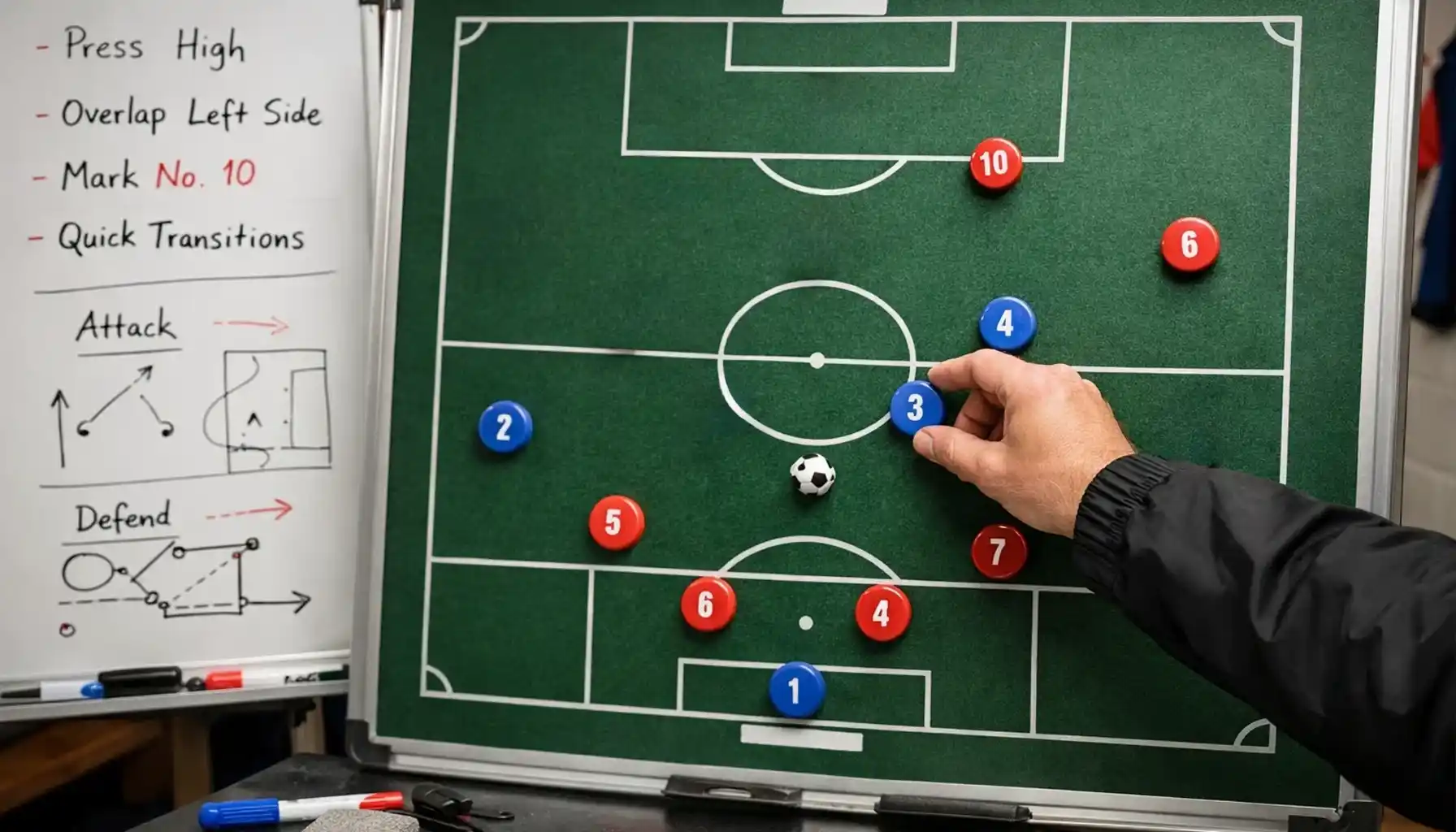Football tactics board showing team formation strategy